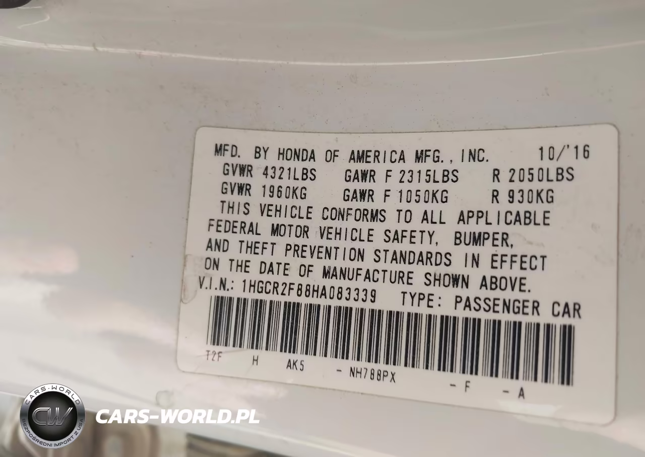 2017 Honda Accord Ex-L VIN:1HGCR2F88HA083339 - 9