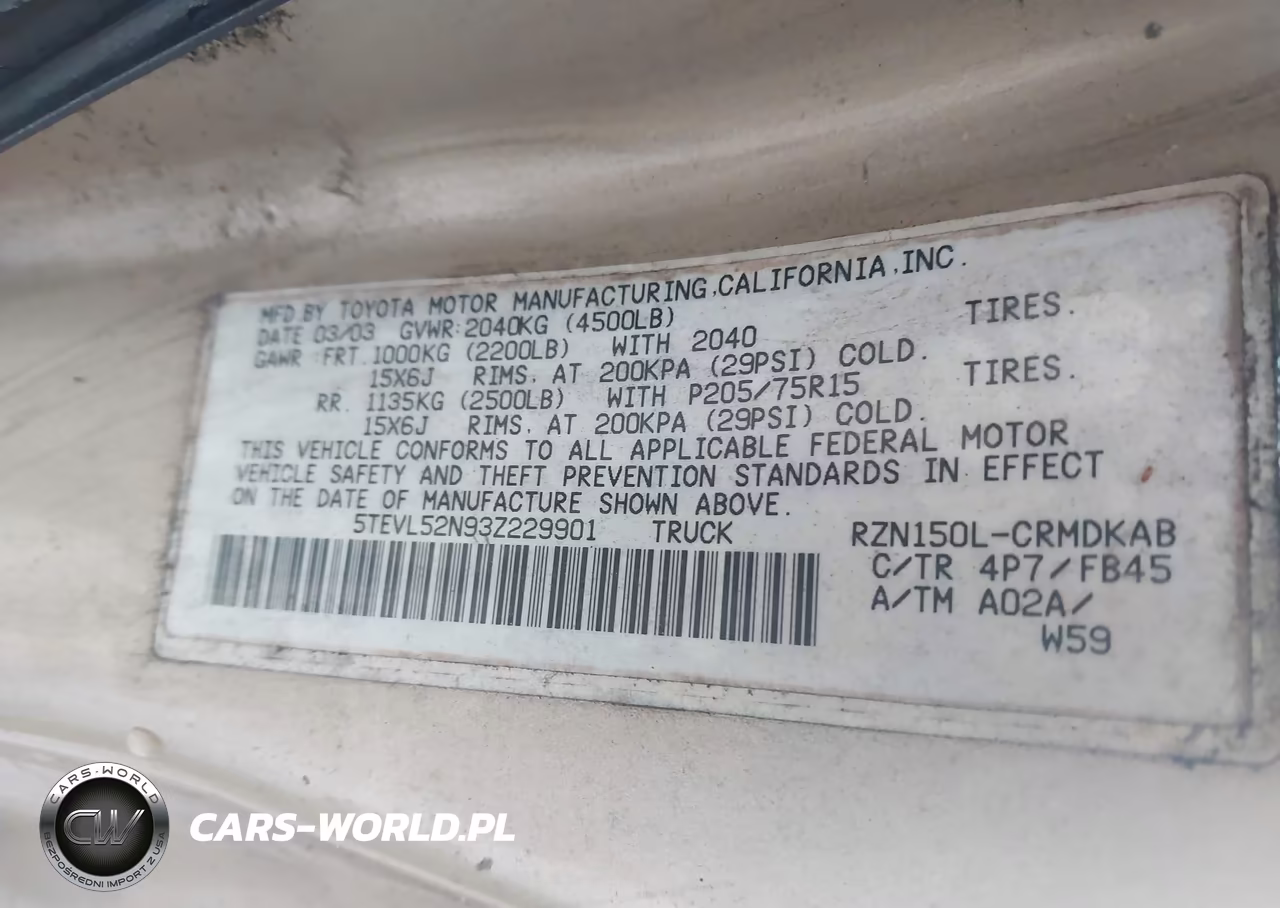 2003 Toyota Tacoma VIN:5TEVL52N93Z229901 - 9