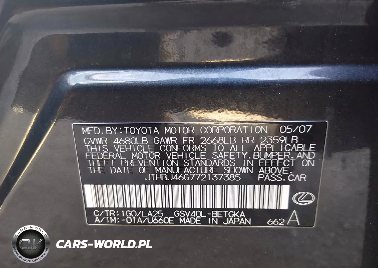 2007 Lexus Es 350 VIN:JTHBJ46G772137385 - 9