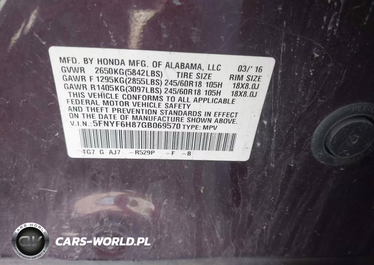2016 Honda Pilot Ex-L VIN:5FNYF6H87GB069570 - 9
