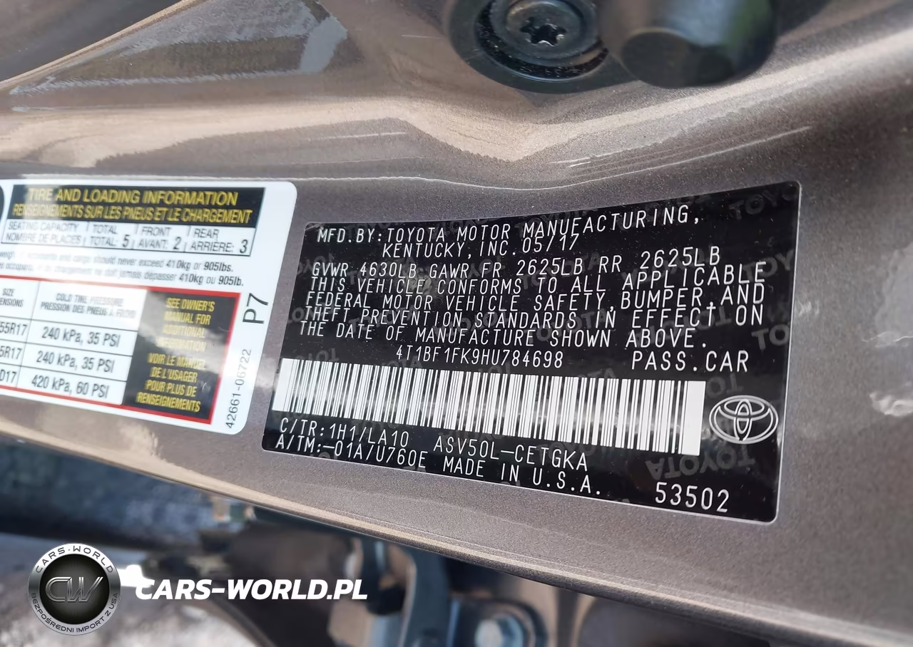 2017 Toyota Camry Xle VIN:4T1BF1FK9HU784698 - 9