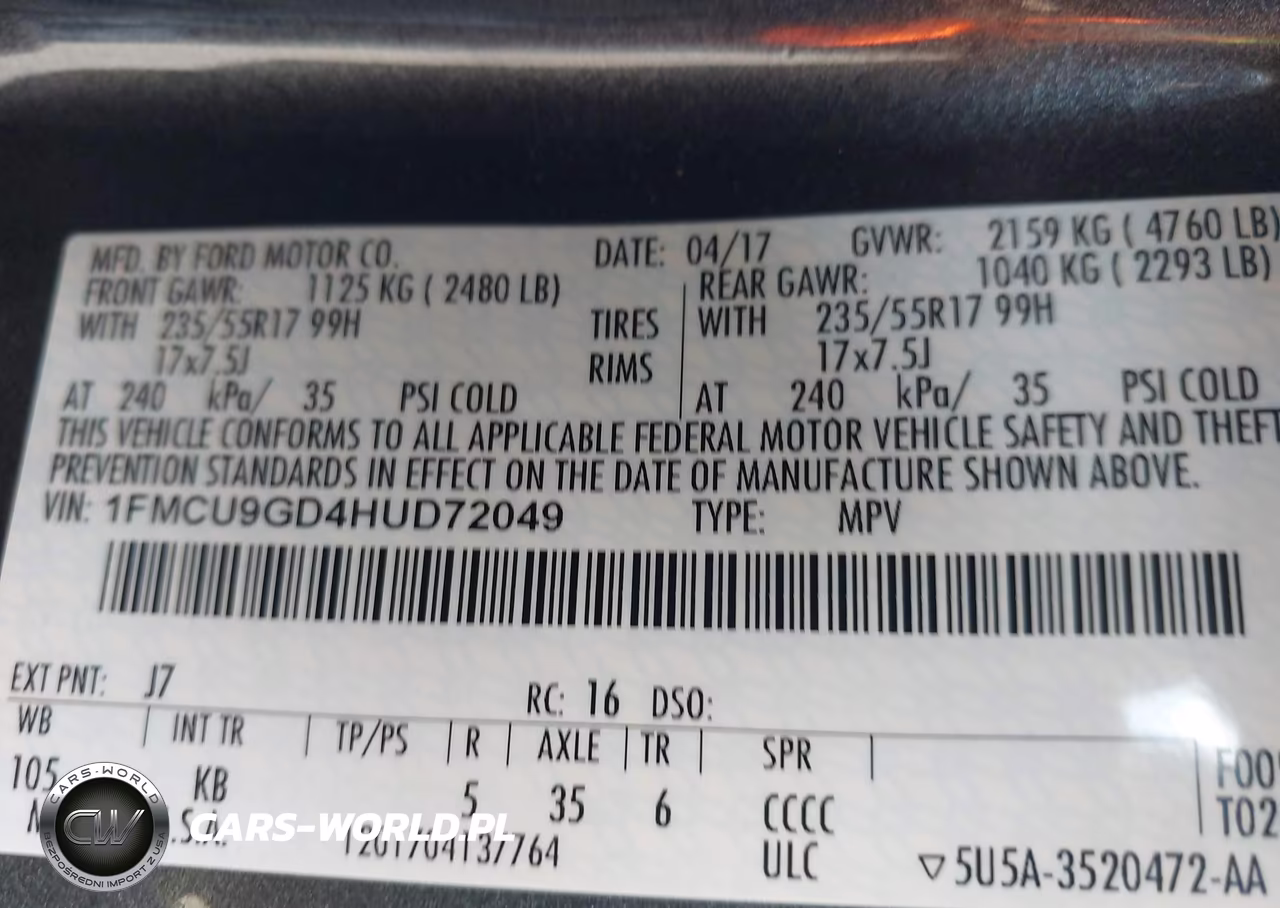 2017 Ford Escape Se VIN:1FMCU9GD4HUD72049 - 9