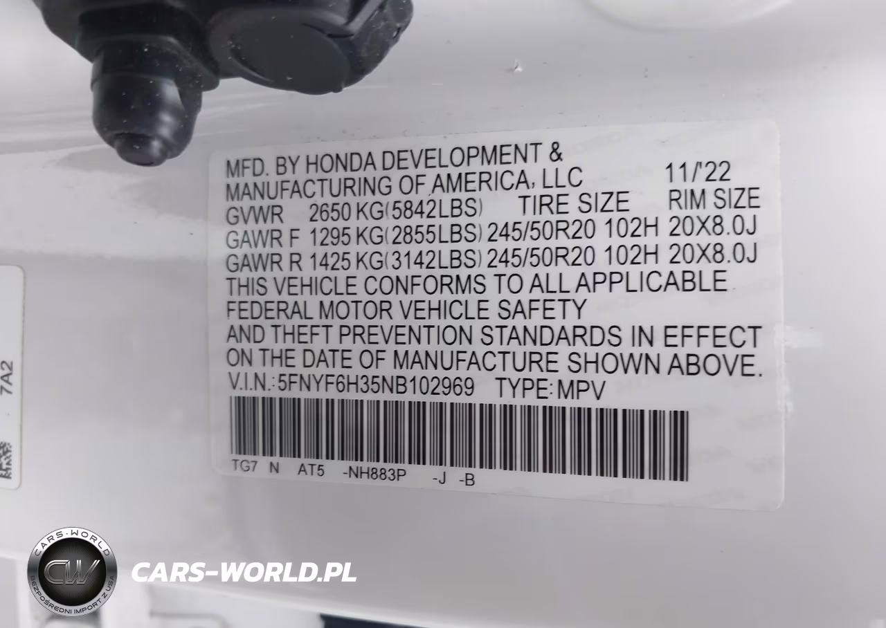 2022 Honda Pilot Awd Sport VIN:5FNYF6H35NB102969 - 9