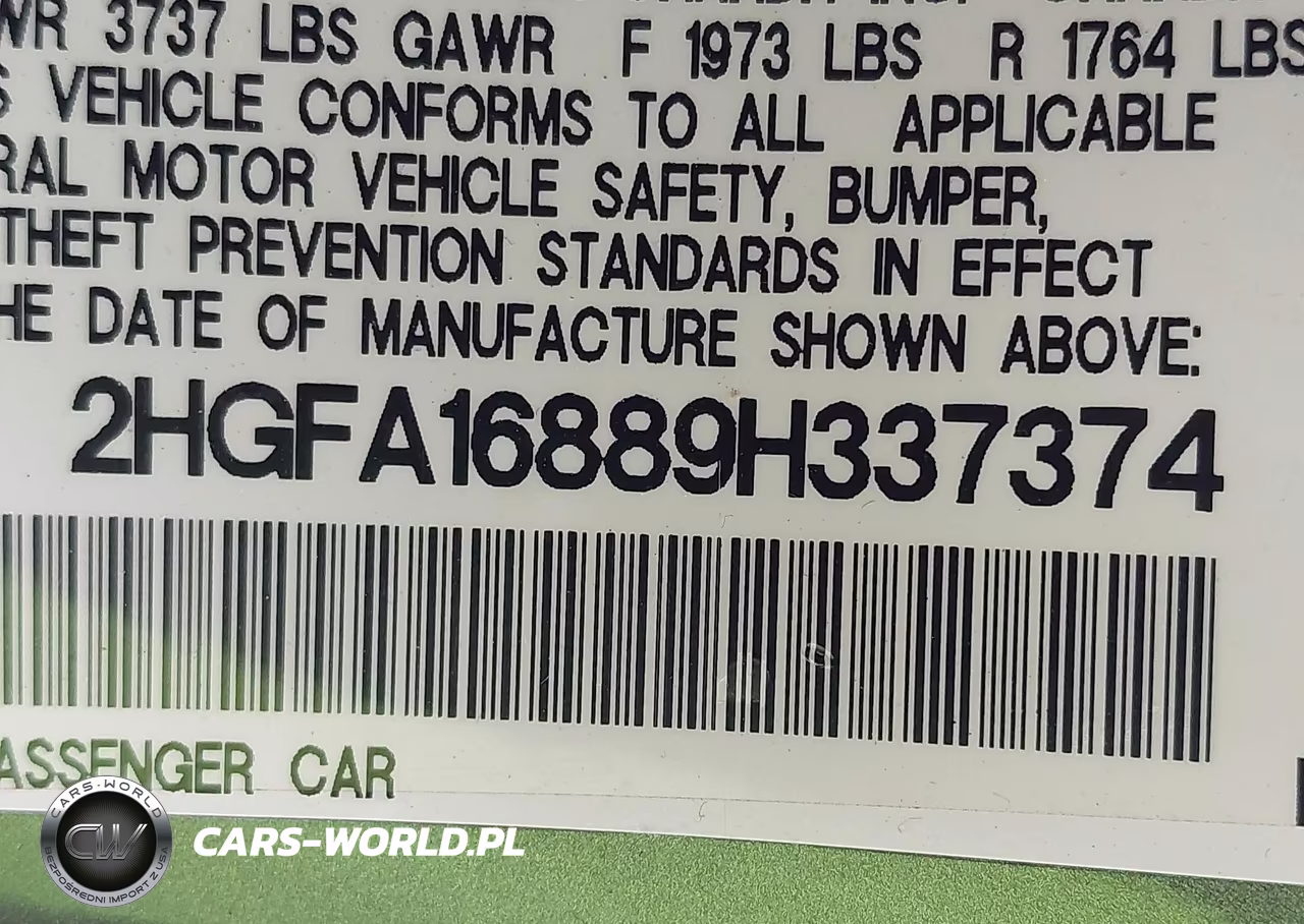 2009 Honda Civic Sdn Ex VIN:2HGFA16889H337374 - 9
