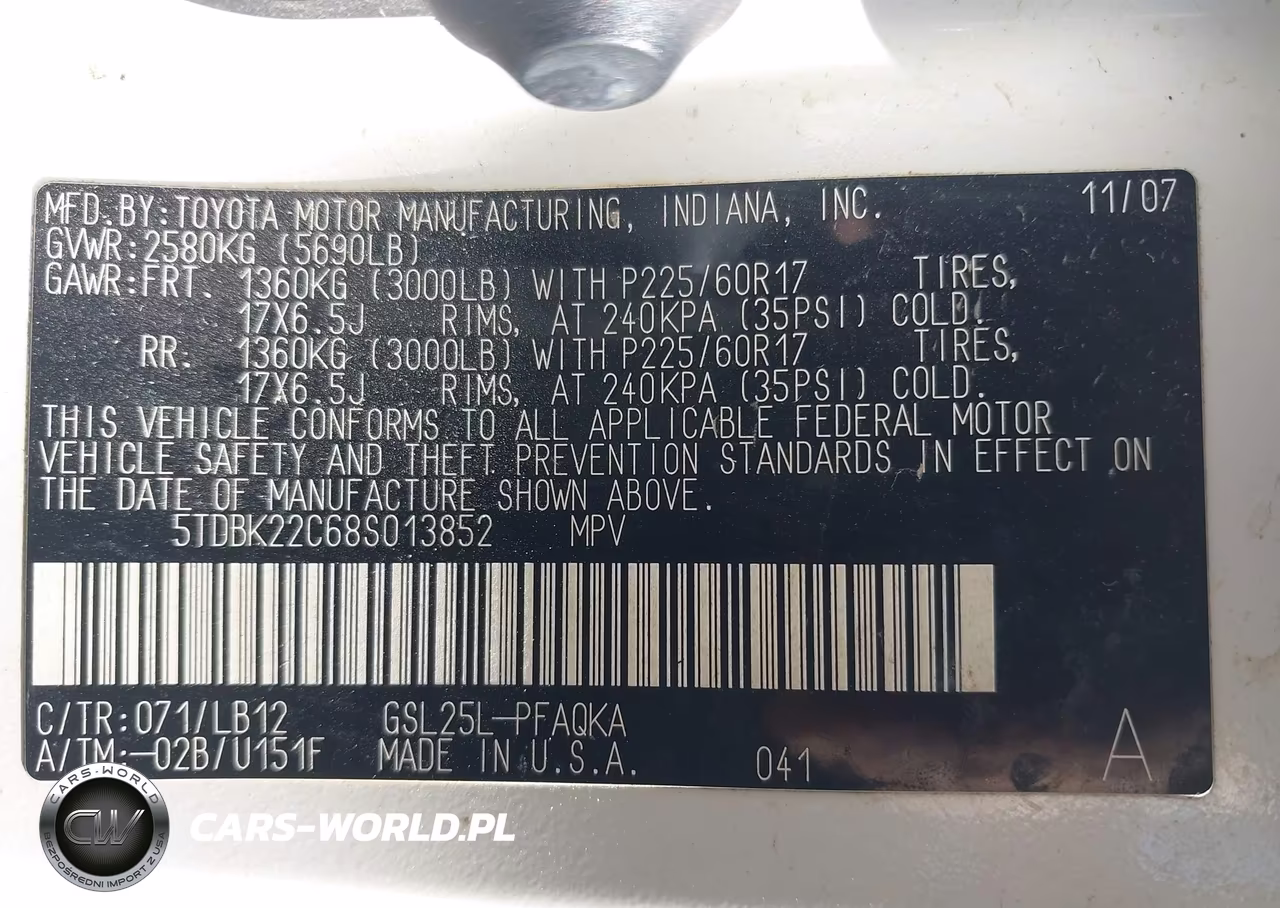 2008 Toyota Sienna Xle VIN:5TDBK22C68S013852 - 9