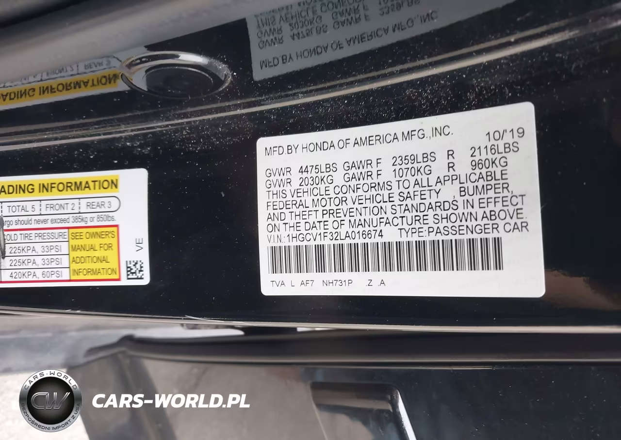 2020 Honda Accord Sport VIN:1HGCV1F32LA016674 - 9
