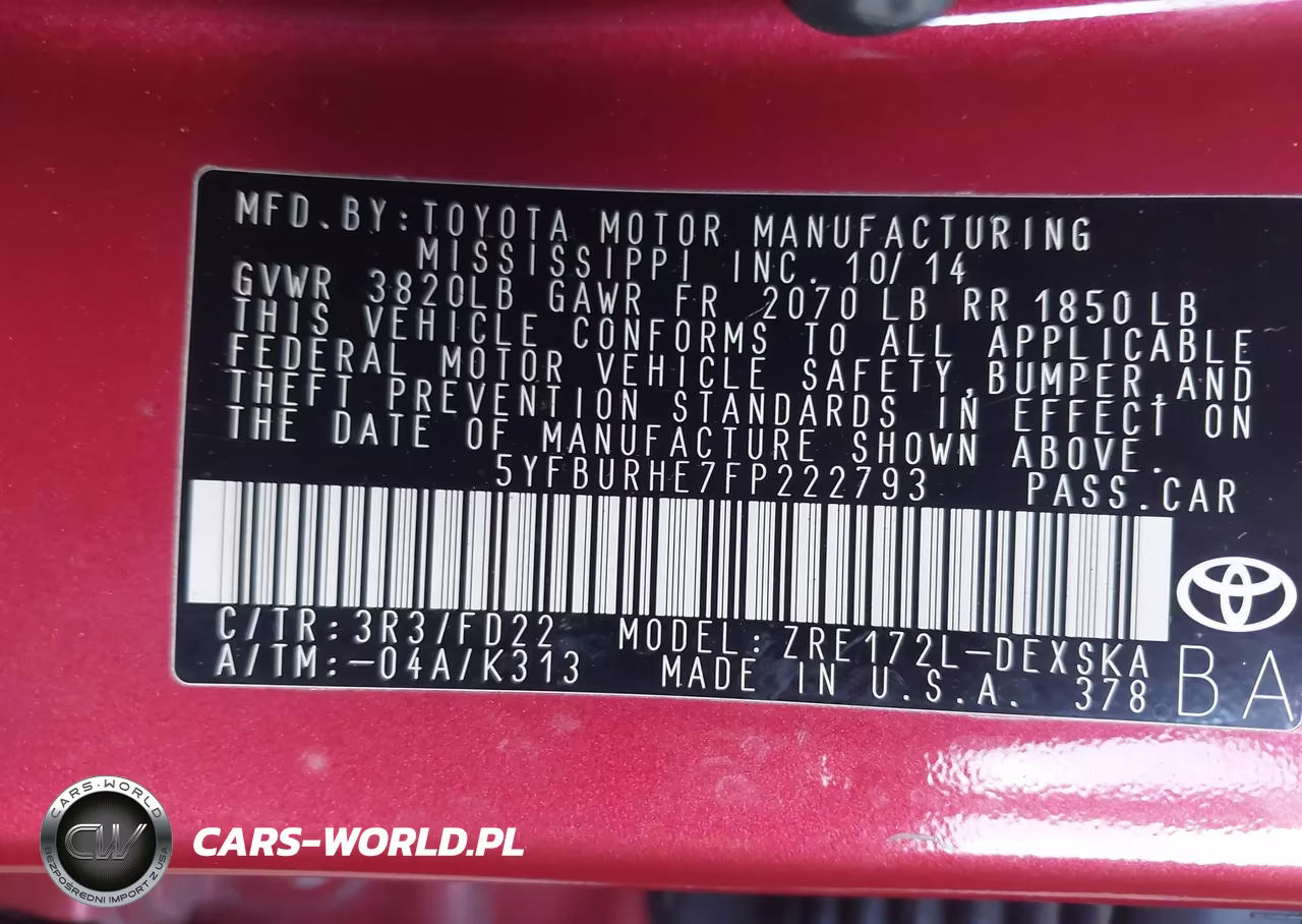 2015 Toyota Corolla S Plus VIN:5YFBURHE7FP222793 - 9