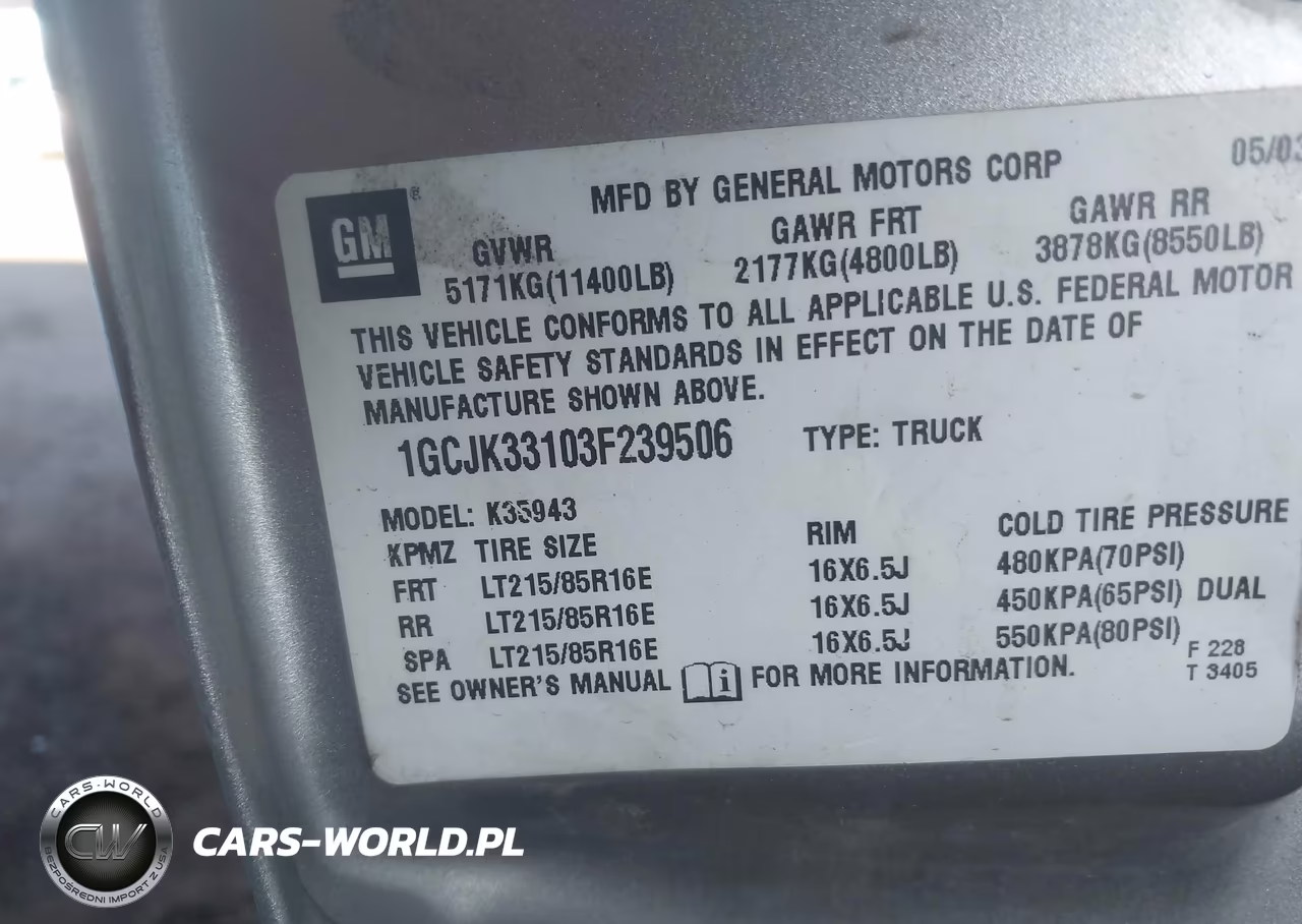 2003 Chevrolet Silverado 3500 Lt VIN:1GCJK33103F239506 - 8