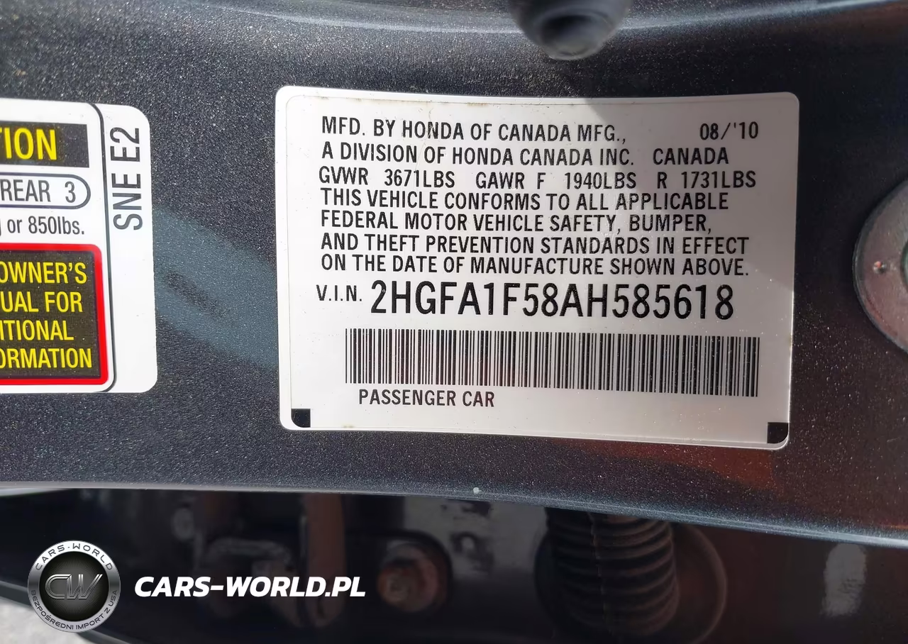 2010 Honda Civic Lx VIN:2HGFA1F58AH585618 - 9