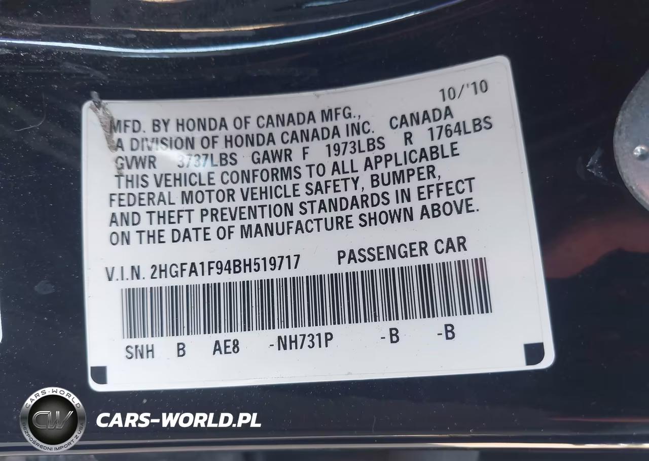 2011 Honda Civic Sdn Ex-L VIN:2HGFA1F94BH519717 - 9