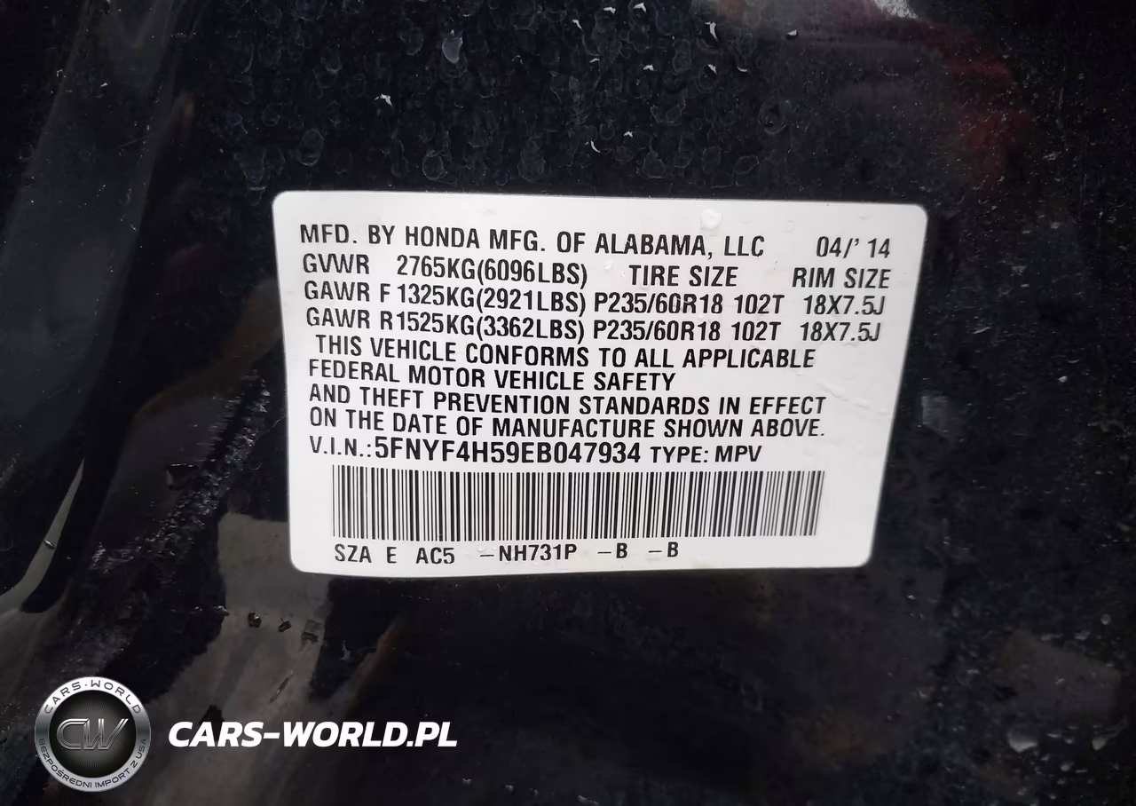 2014 Honda Pilot Ex-L VIN:5FNYF4H59EB047934 - 9