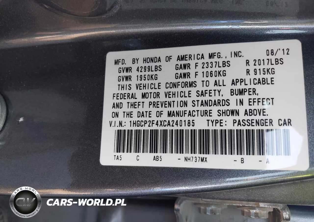 2012 Honda Accord Sdn Lx Premium VIN:1HGCP2F4XCA240185 - 9