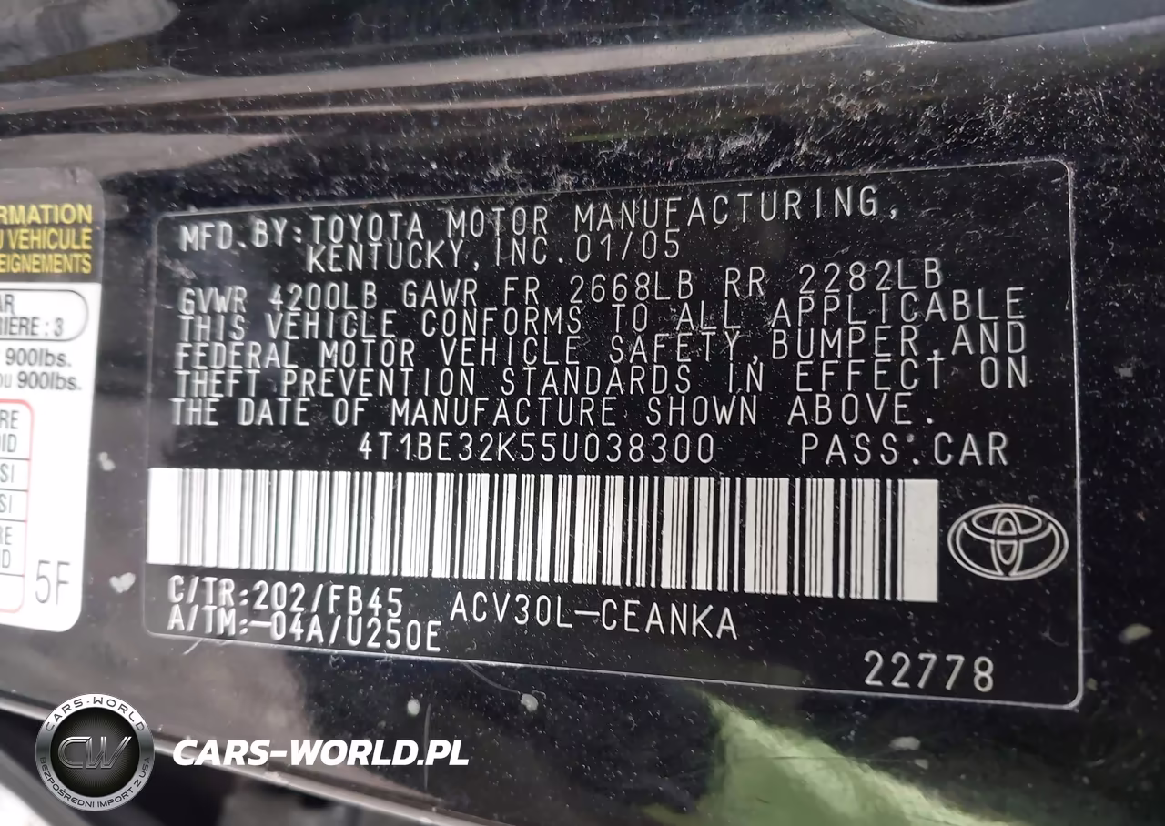 2005 Toyota Camry Le VIN:4T1BE32K55U038300 - 9