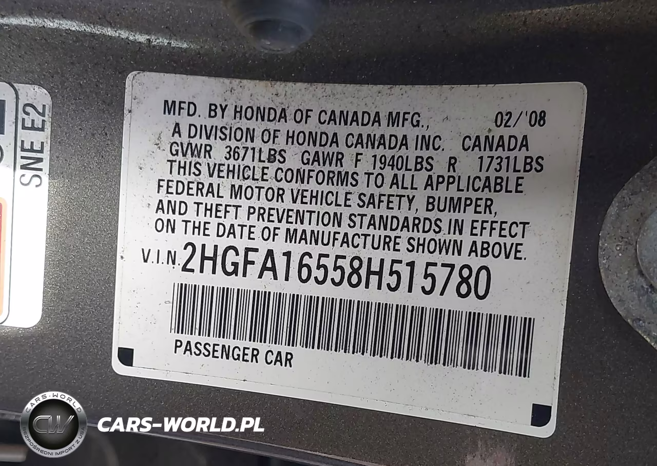2008 Honda Civic Sdn Lx VIN:2HGFA16558H515780 - 9