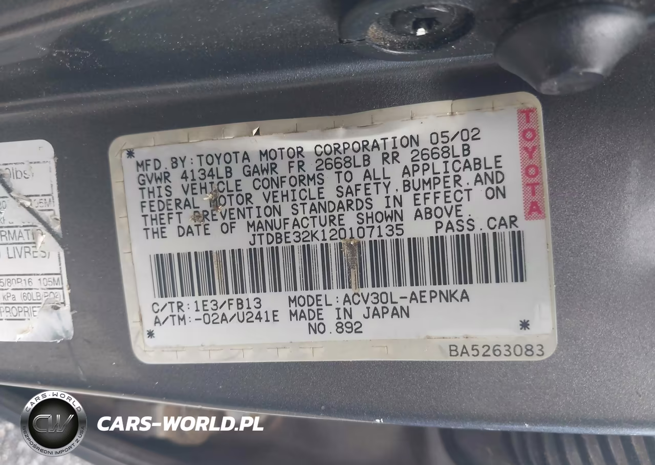 2002 Toyota Camry Le VIN:JTDBE32K120107135 - 9