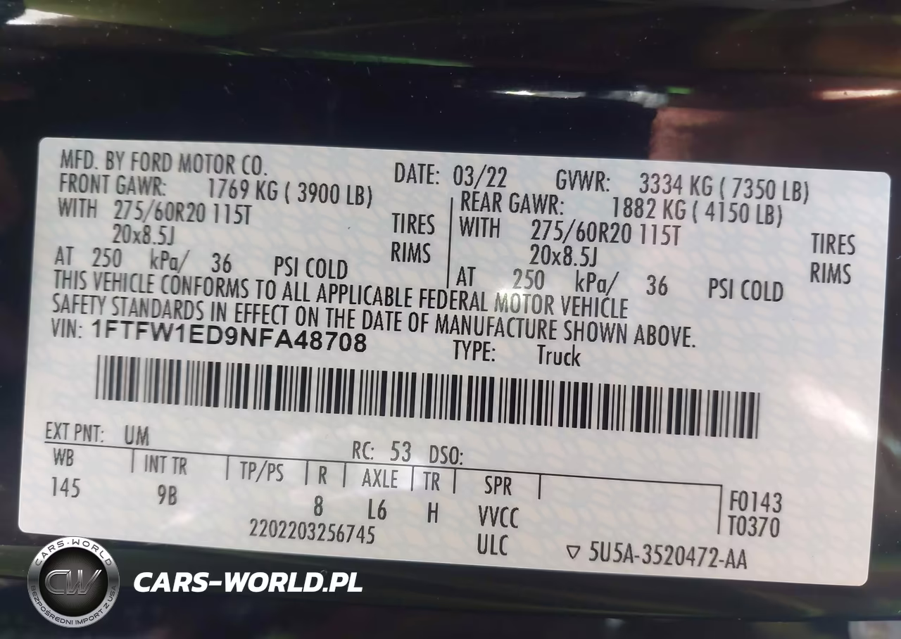2022 Ford F-150 Platinum VIN:1FTFW1ED9NFA48708 - 9