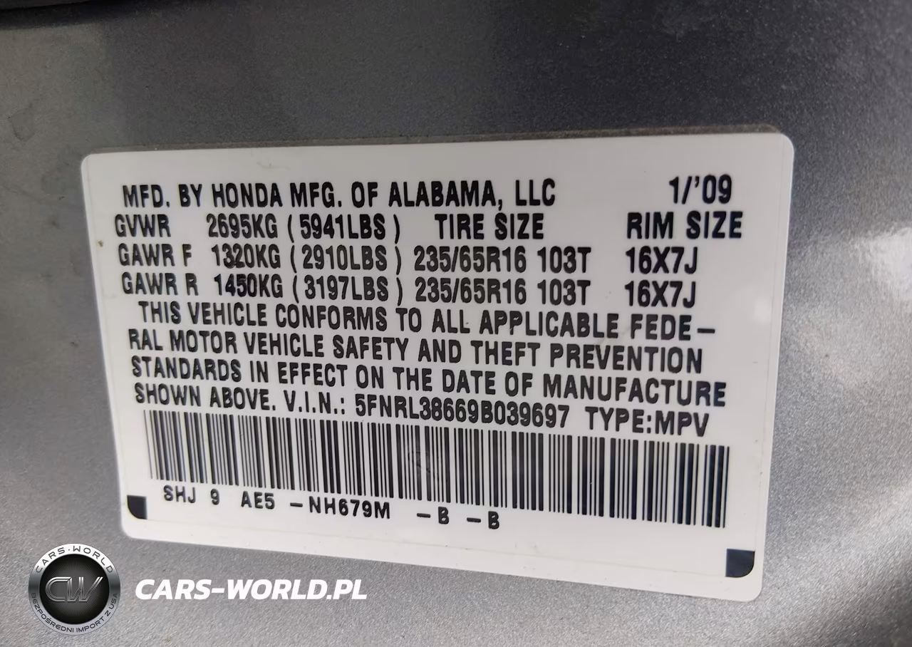 2009 Honda Odyssey Ex-L VIN:5FNRL38669B039697 - 9