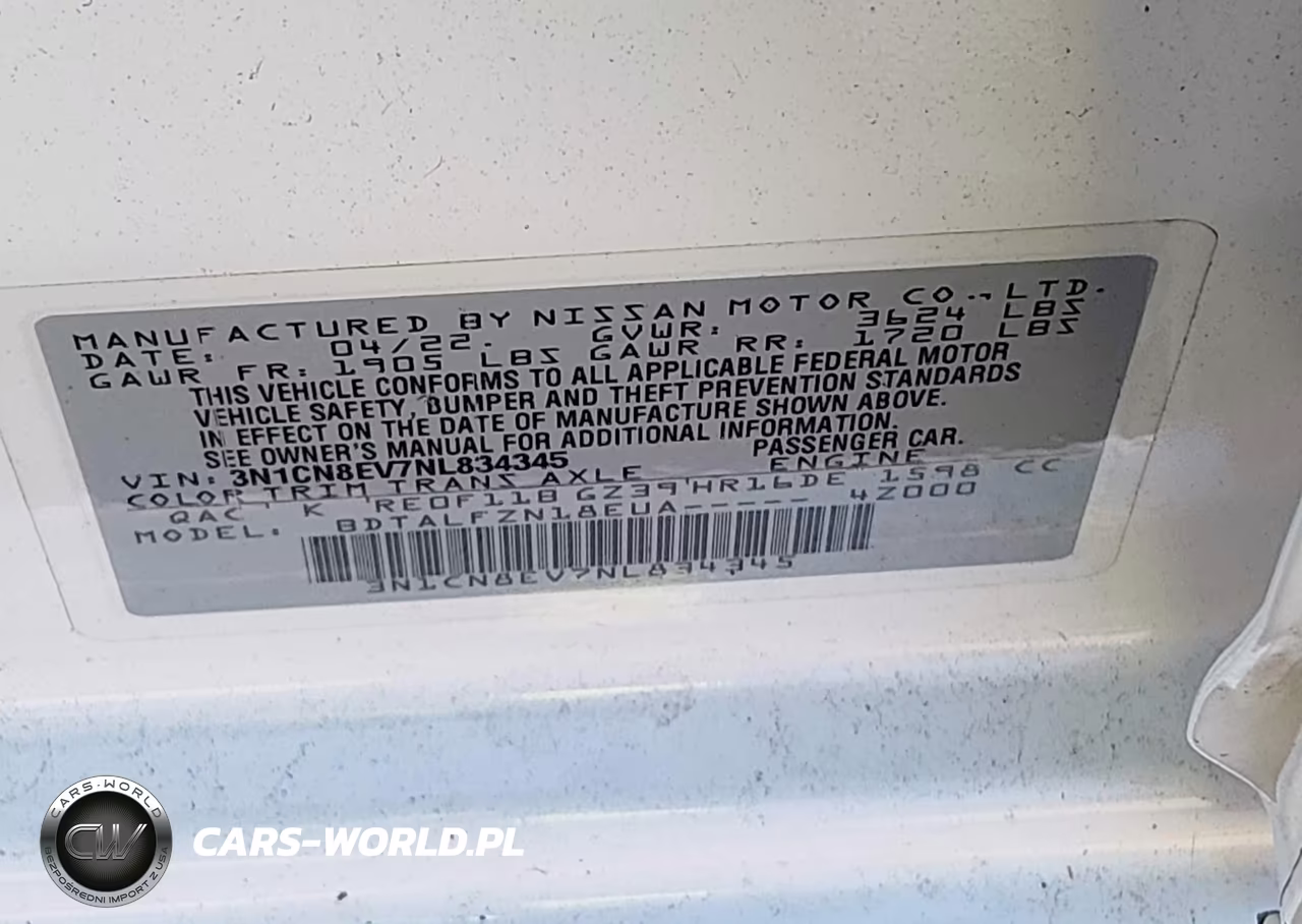2022 Nissan Versa 1.6 Sv Xtronic Cvt VIN:3N1CN8EV7NL834345 - 9