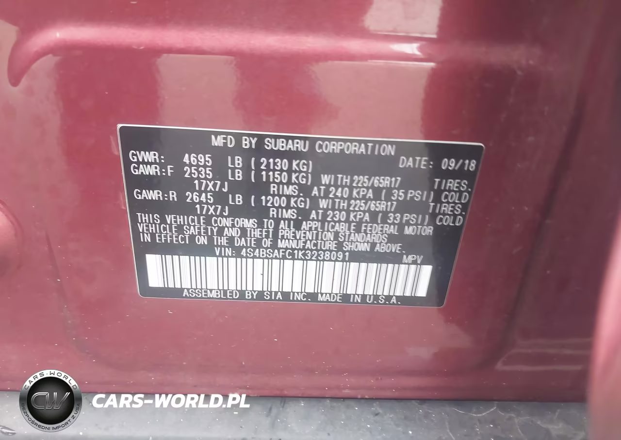 2019 Subaru Outback 2.5I Premium VIN:4S4BSAFC1K3238091 - 9