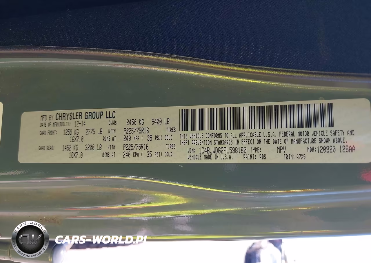 2015 Jeep Wrangler Unlimited Sport VIN:1C4BJWDG2FL598180 - 9