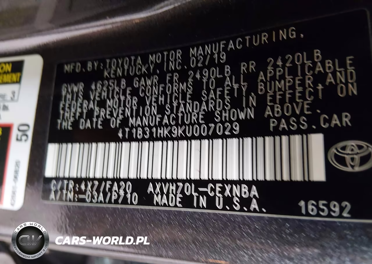 2019 Toyota Camry Hybrid Le VIN:4T1B31HK9KU007029 - 9