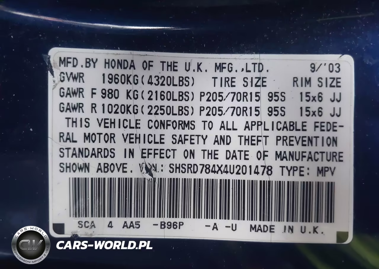 2004 Honda Cr-V Lx VIN:SHSRD784X4U201478 - 9