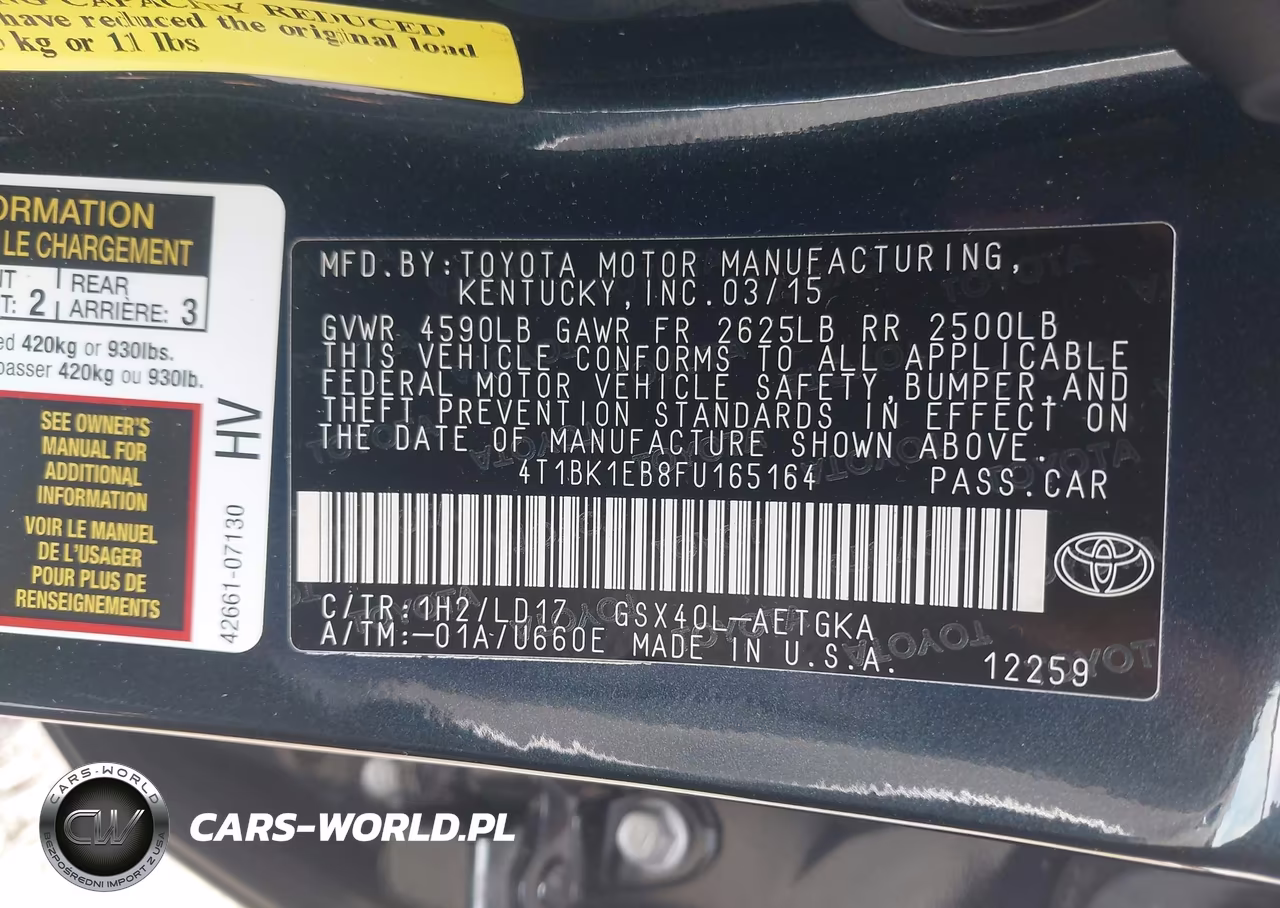 2015 Toyota Avalon Xle VIN:4T1BK1EB8FU165164 - 9