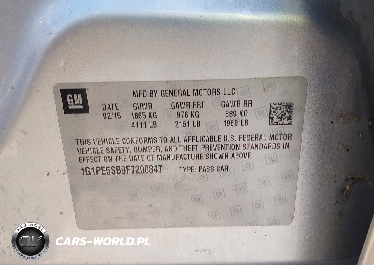 2015 Chevrolet Cruze Lt VIN:1G1PE5SB9F7200847 - 9