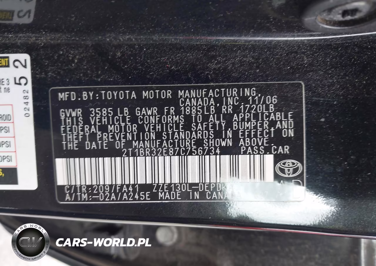 2007 Toyota Corolla Ce VIN:2T1BR32E87C756734 - 9