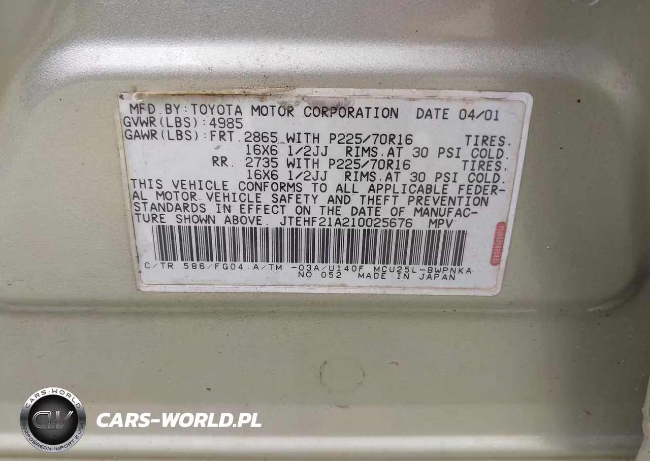 2001 Toyota Highlander V6 VIN:JTEHF21A210025676 - 9