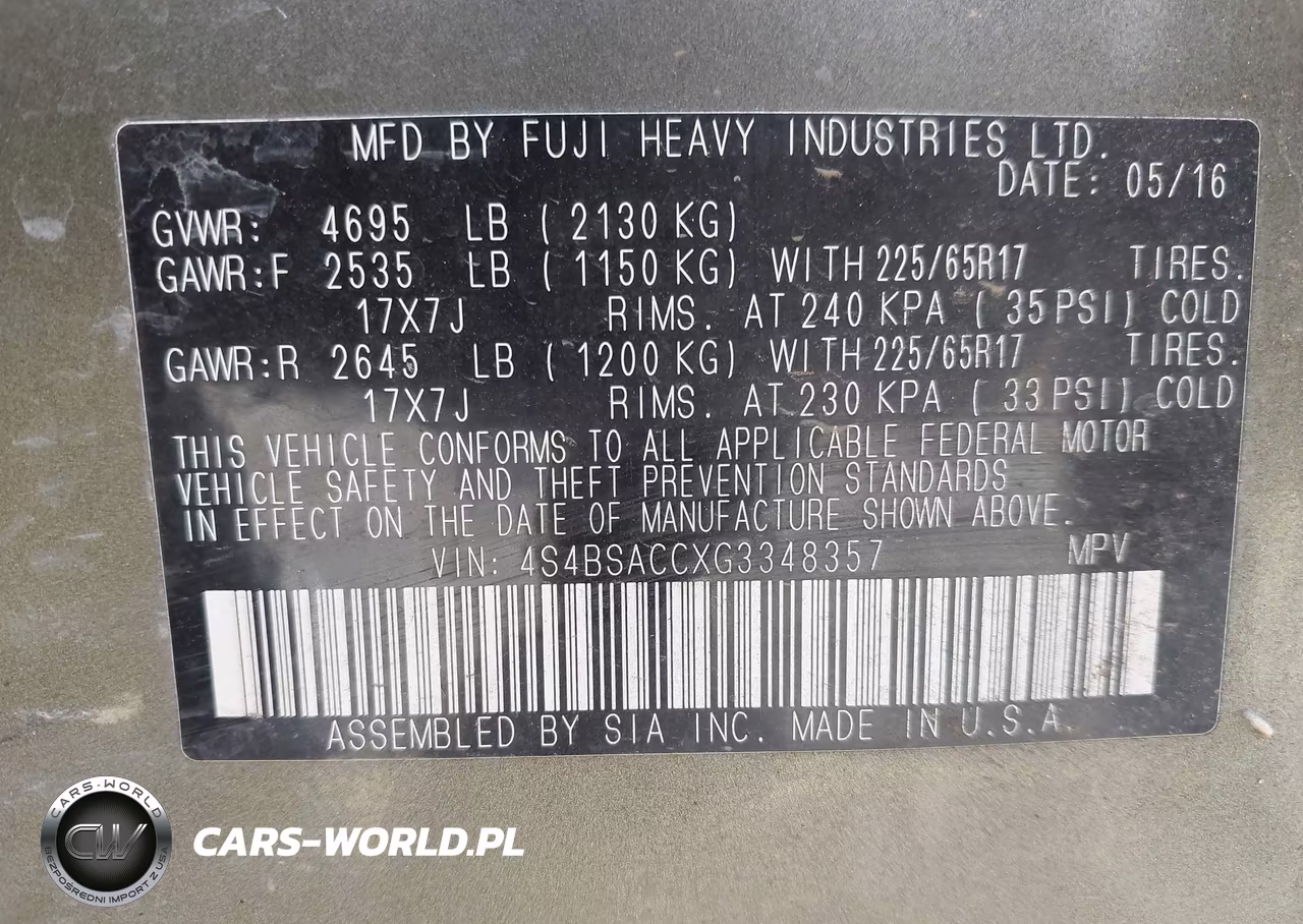 2016 Subaru Outback 2.5I Premium VIN:4S4BSACCXG3348357 - 9