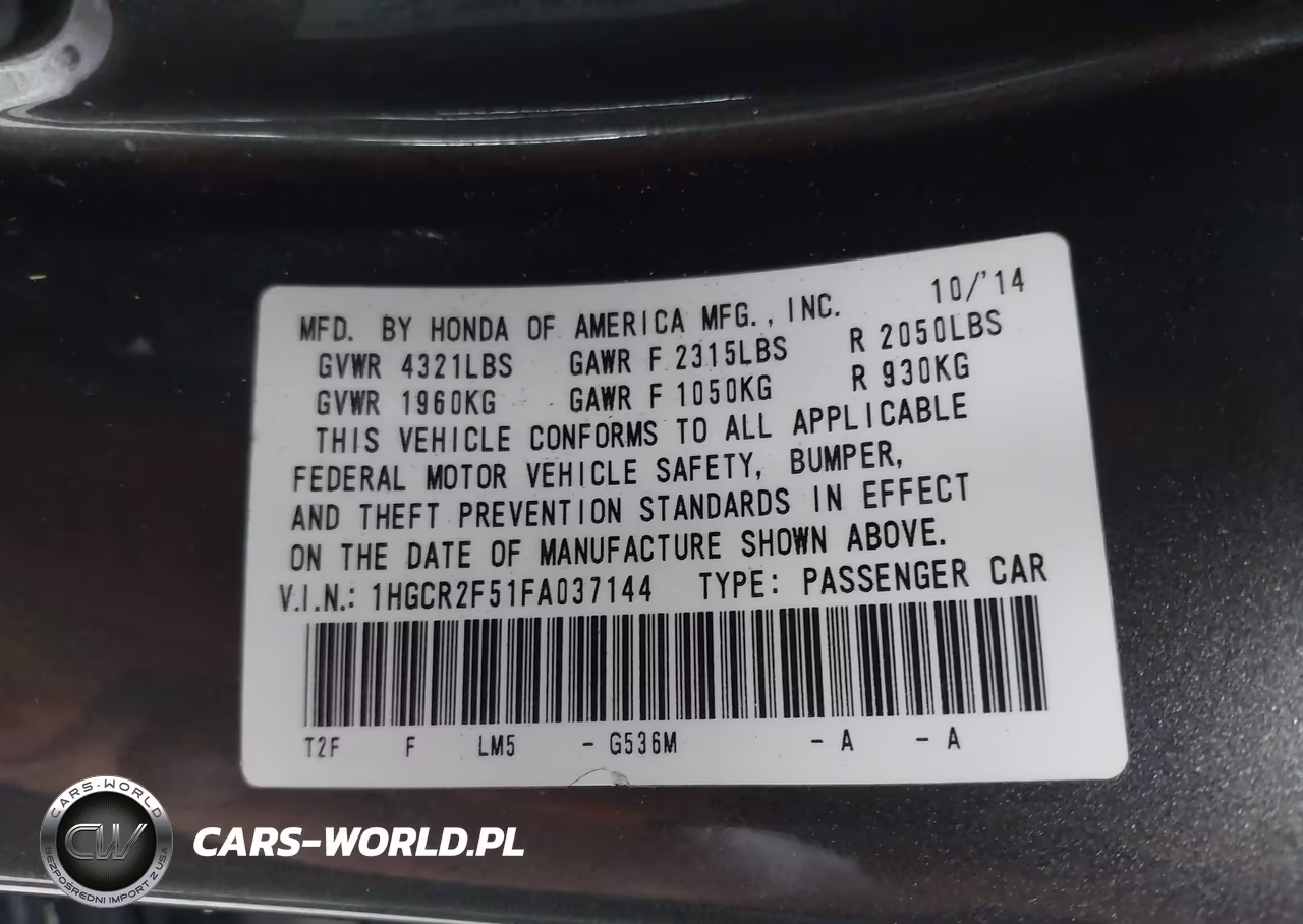 2015 Honda Accord Sport VIN:1HGCR2F51FA037144 - 9