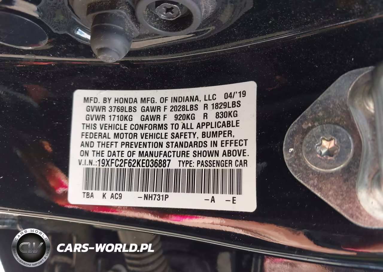 2019 Honda Civic Lx VIN:19XFC2F62KE036887 - 9