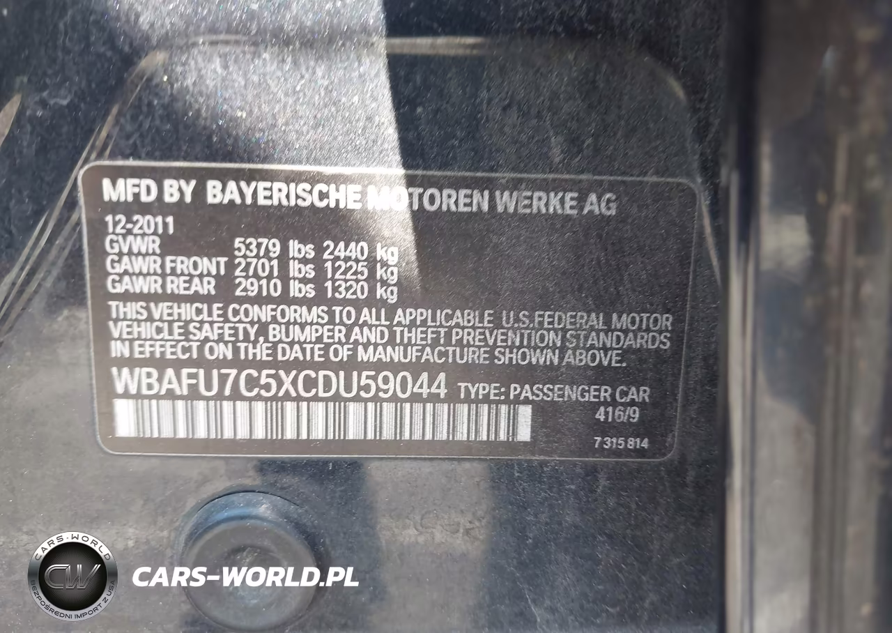2012 BMW 5 Series 535I xDrive VIN:WBAFU7C5XCDU59044 - 9