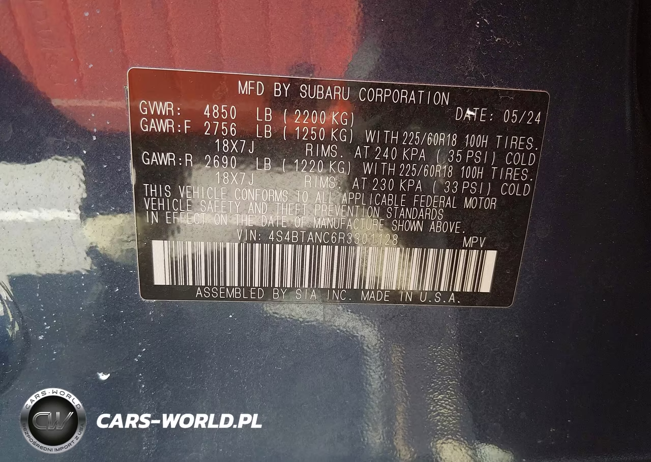 2024 Subaru Outback Limited VIN:4S4BTANC6R3301128 - 9