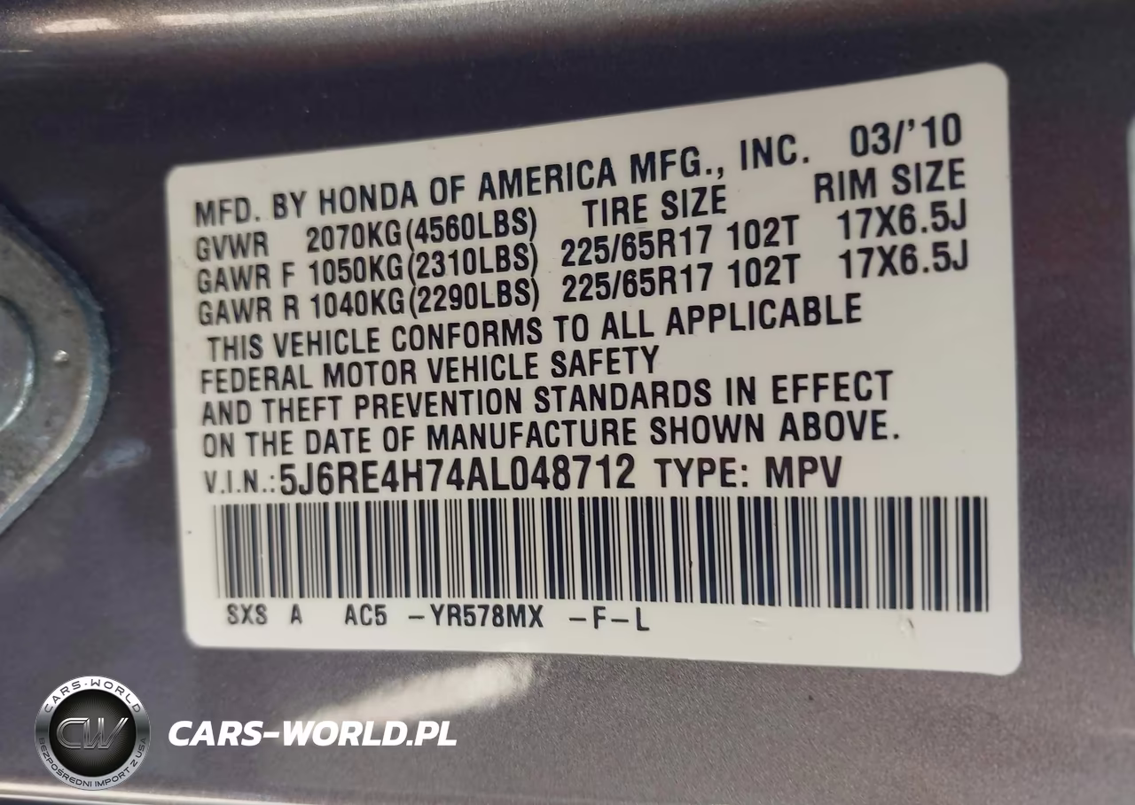 2010 Honda Cr-V Ex-L VIN:5J6RE4H74AL048712 - 9
