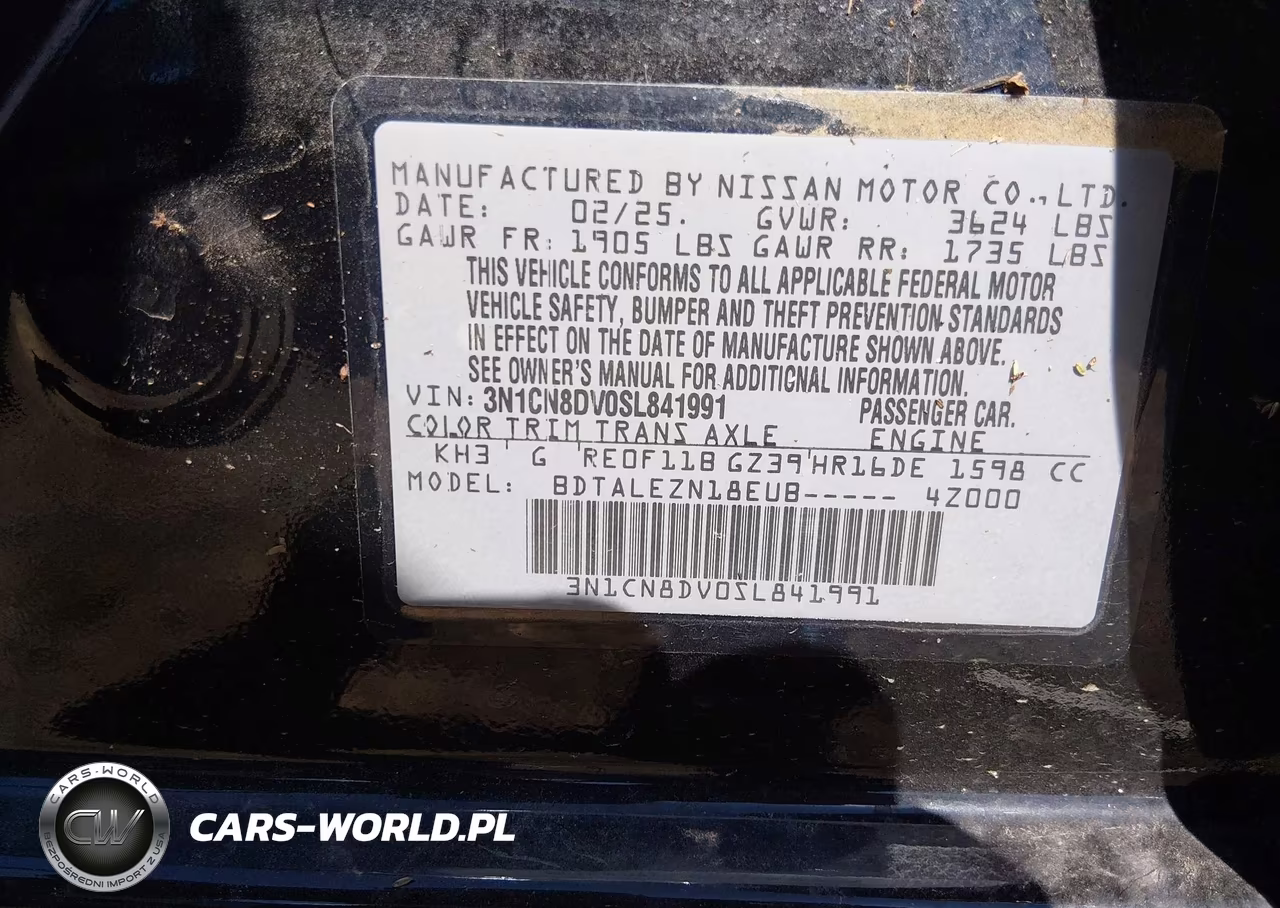 2025 Nissan Versa 1.6 S VIN:3N1CN8DV0SL841991 - 9