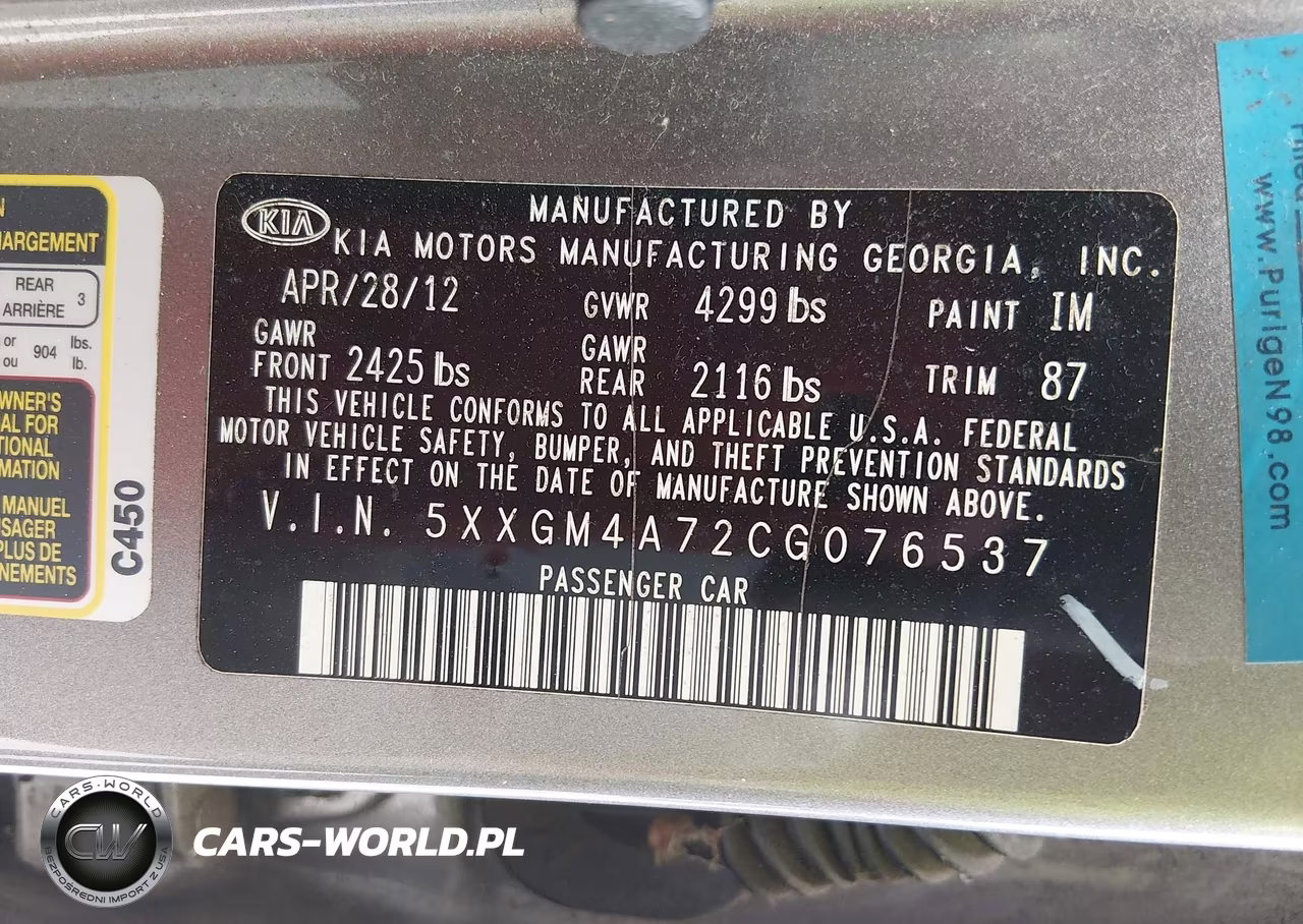 2012 Kia Optima Lx VIN:5XXGM4A72CG076537 - 9