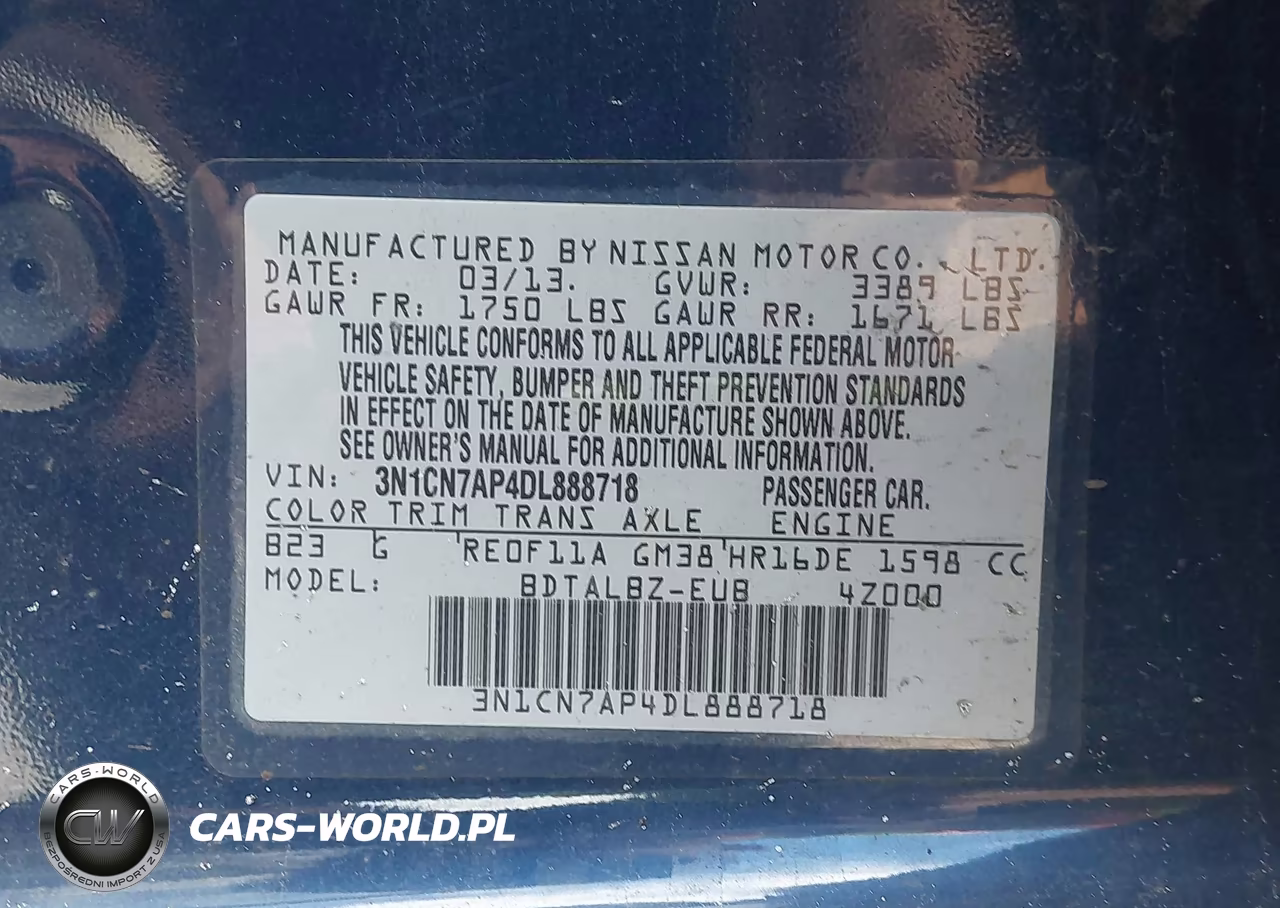 2013 Nissan Versa Sv VIN:3N1CN7AP4DL888718 - 9