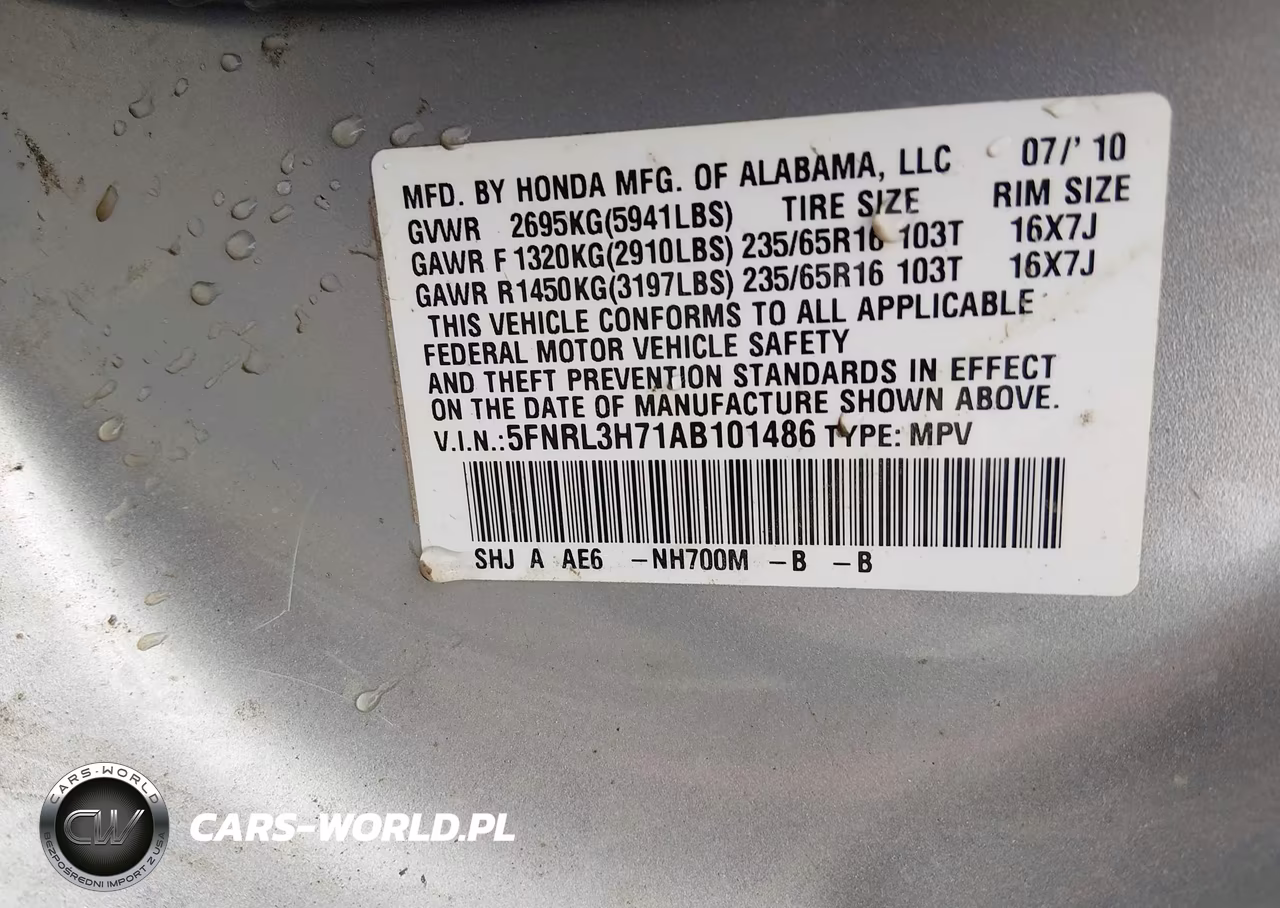 2010 Honda Odyssey Ex-L VIN:5FNRL3H71AB101486 - 9