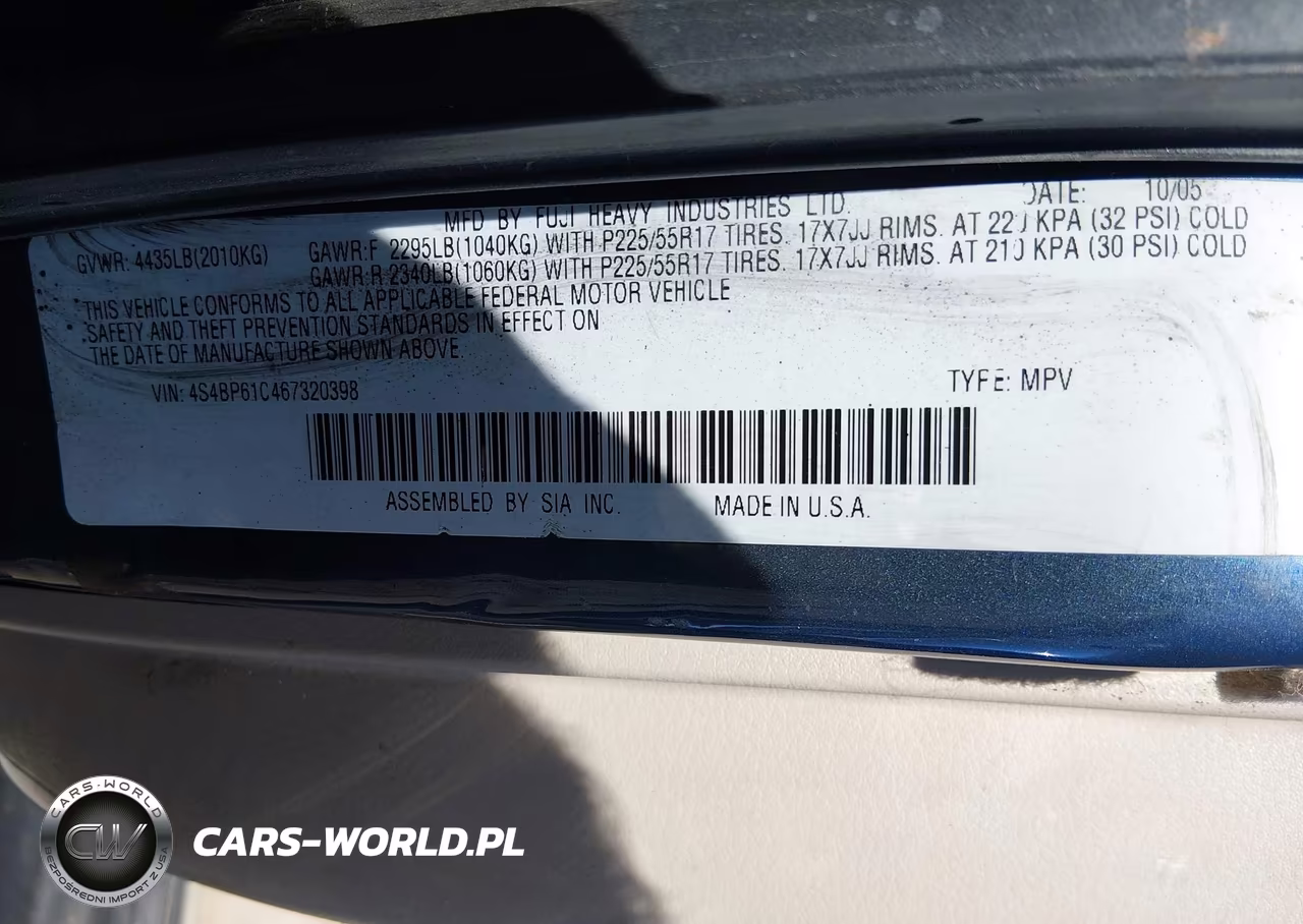 2006 Subaru Outback 2.5I VIN:4S4BP61C467320398 - 9