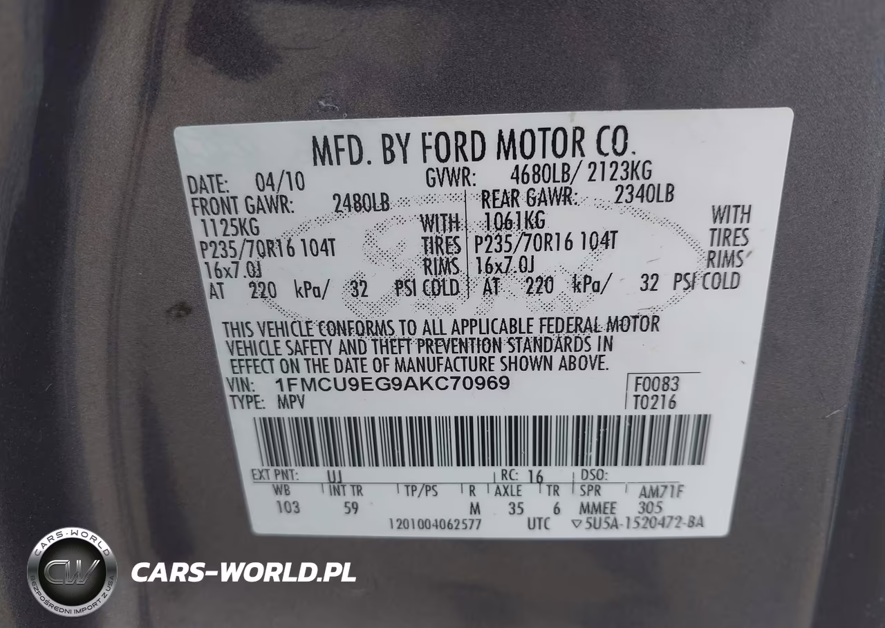 2010 Ford Escape Limited VIN:1FMCU9EG9AKC70969 - 9