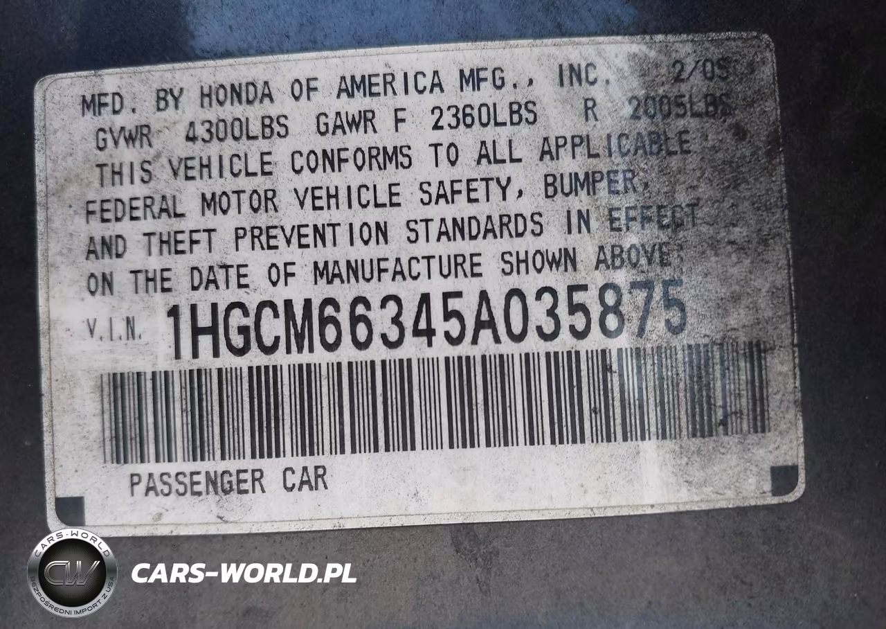 2005 Honda Accord 3.0 Lx VIN:1HGCM66345A035875 - 9