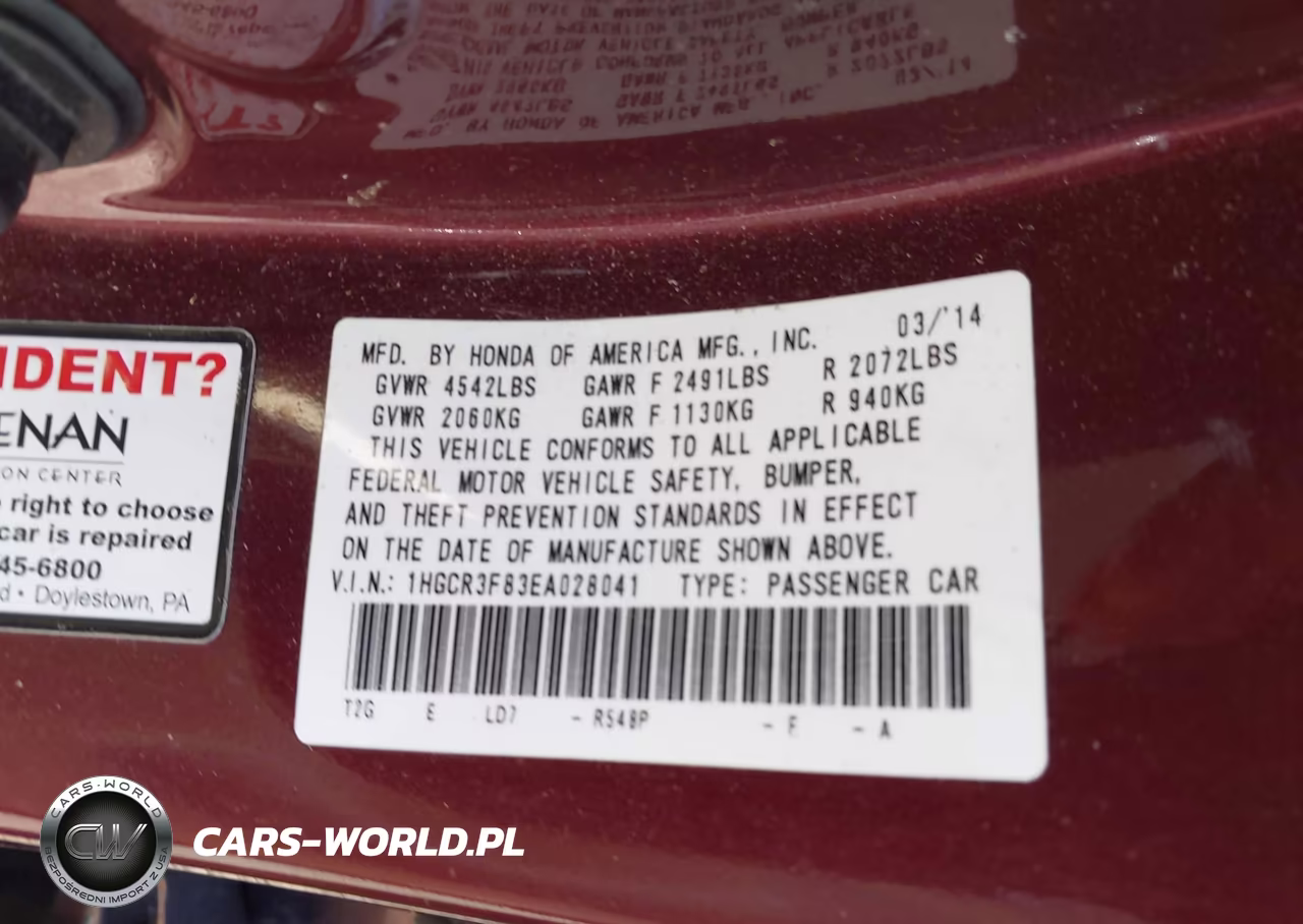 2014 Honda Accord Ex-L VIN:1HGCR3F83EA028041 - 9