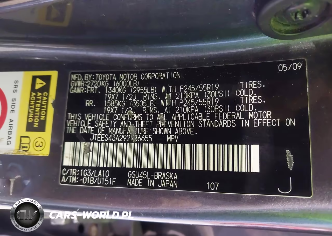 2009 Toyota Highlander Sport VIN:JTEES43A292136655 - 9