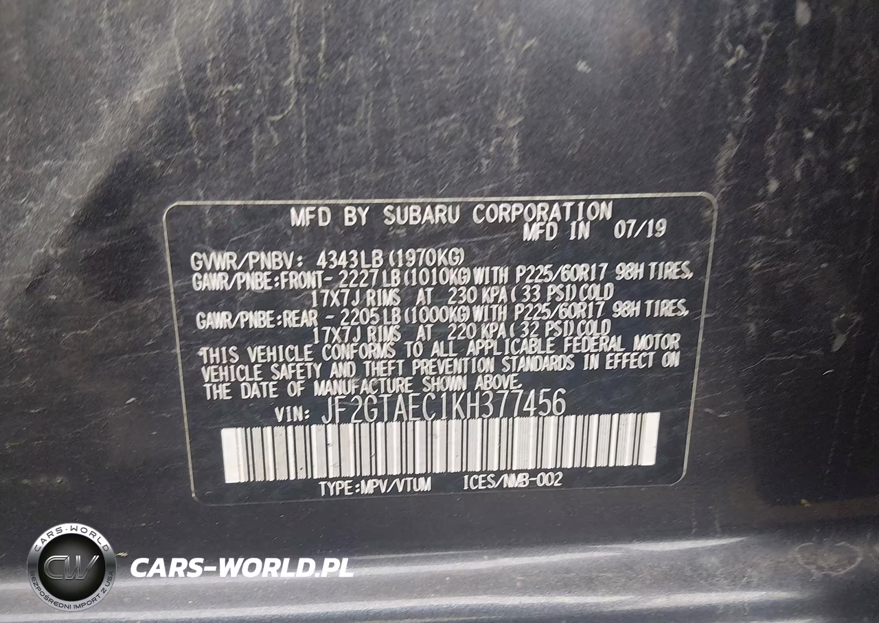 2019 Subaru Crosstrek 2.0I Premium VIN:JF2GTAEC1KH377456 - 9