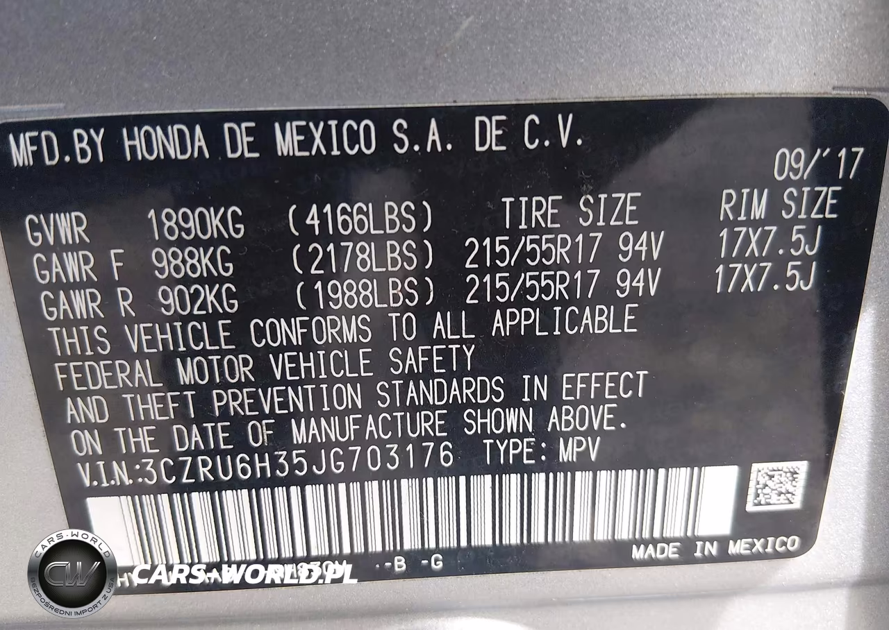 2018 Honda Hr-V Lx VIN:3CZRU6H35JG703176 - 9