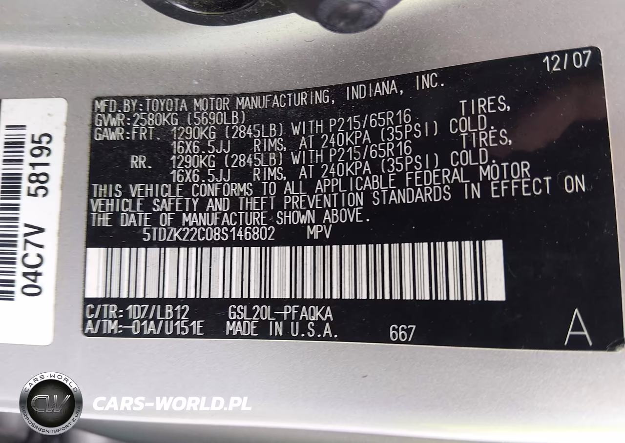 2008 Toyota Sienna Xle VIN:5TDZK22C08S146802 - 9