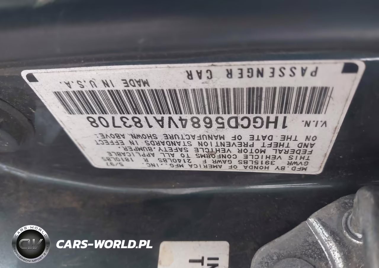 1997 Honda Accord Value VIN:1HGCD5684VA183708 - 9