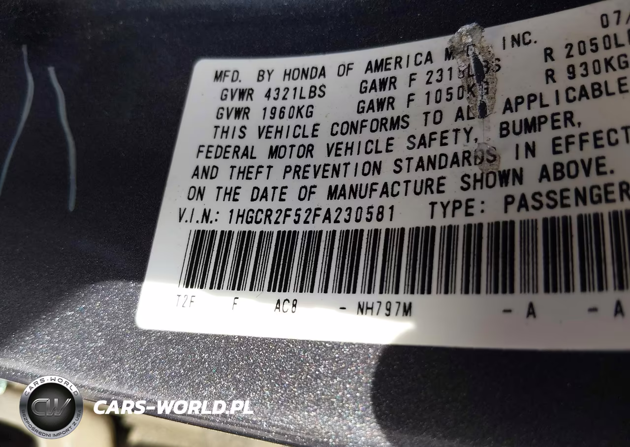 2015 Honda Accord Sport VIN:1HGCR2F52FA230581 - 9